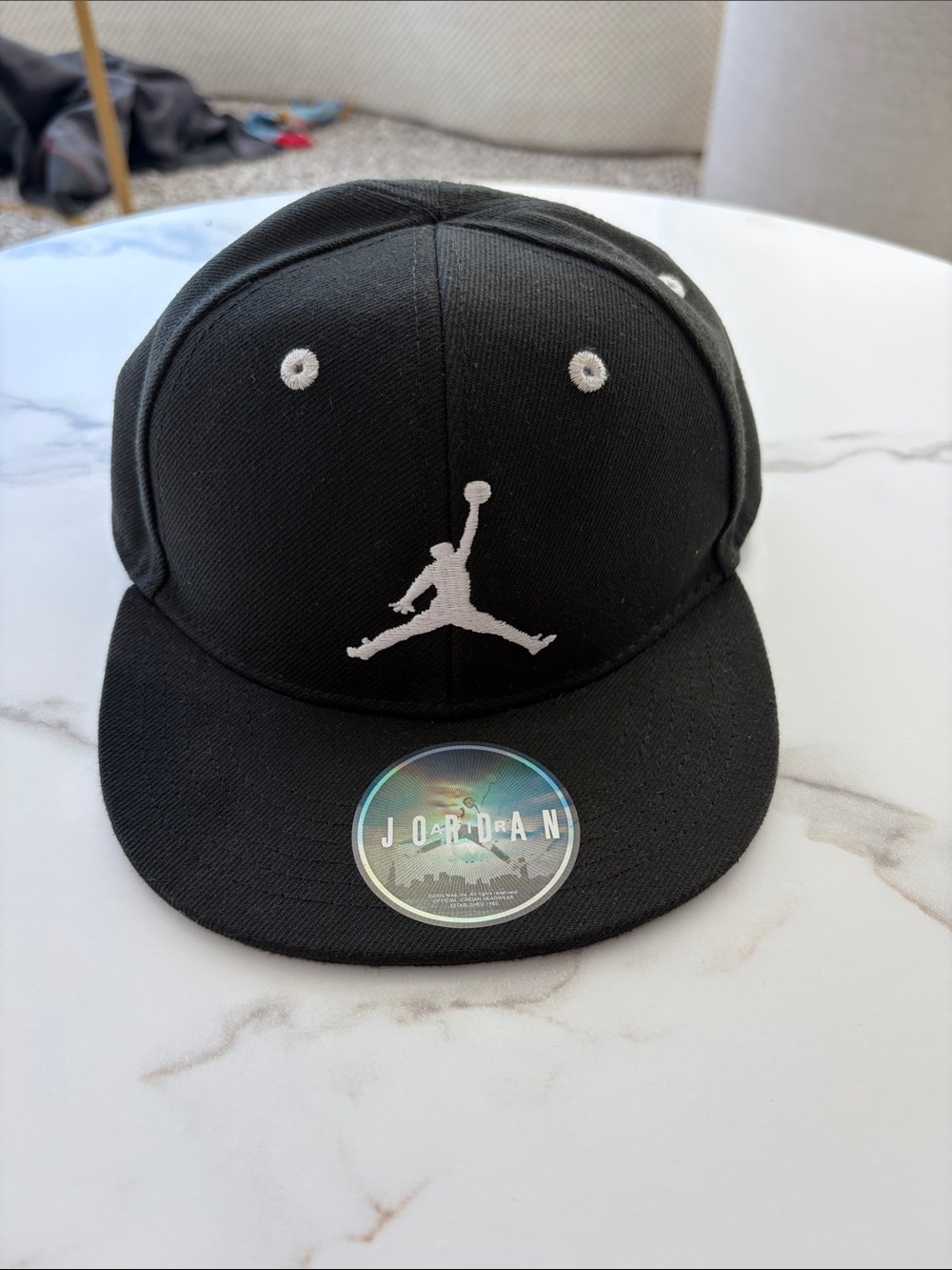 Kids Jordan Black Snapback with White Jumpman Logo